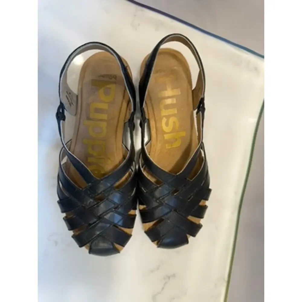 Hush‎ Puppies Moyen Black Leather Comfort Sandals Womens Size 7 Travel Capsule